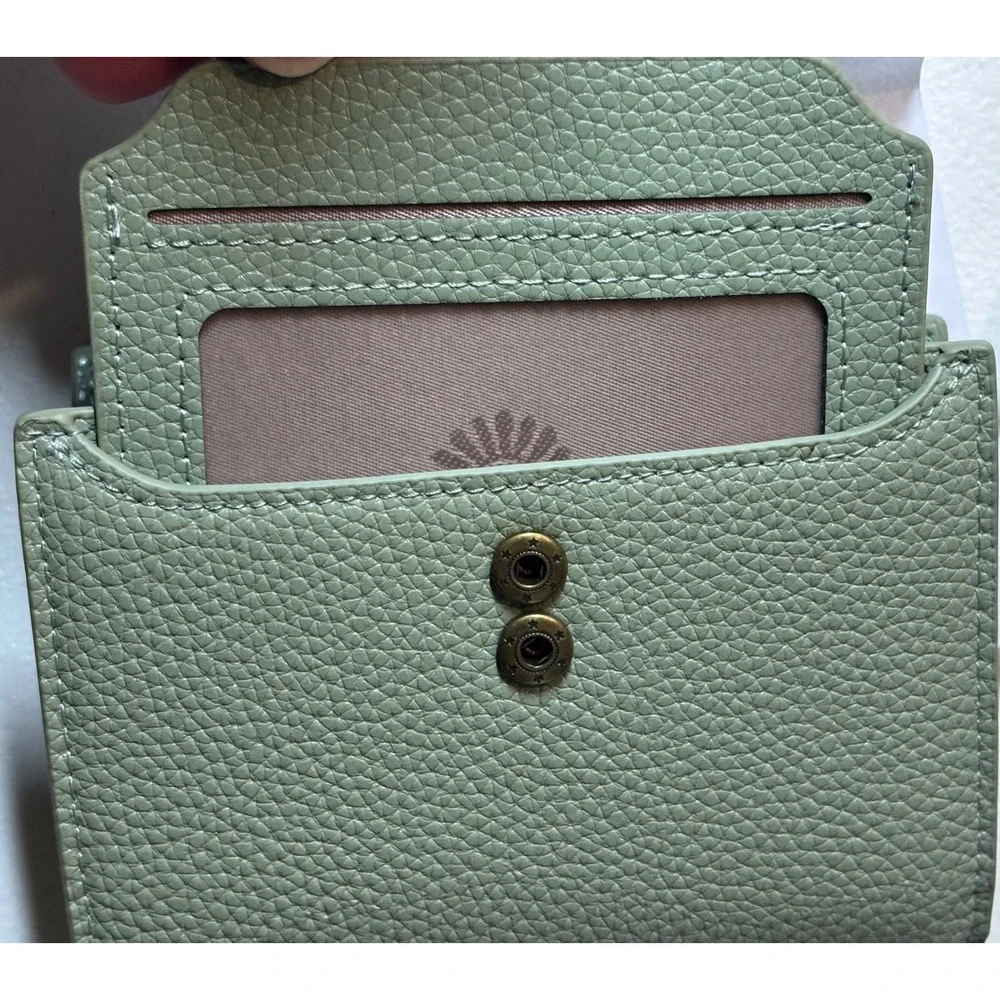 Bifold Wallet Women Small Sage Green Pebbled Faux Leather Snap Zipper NEW in box